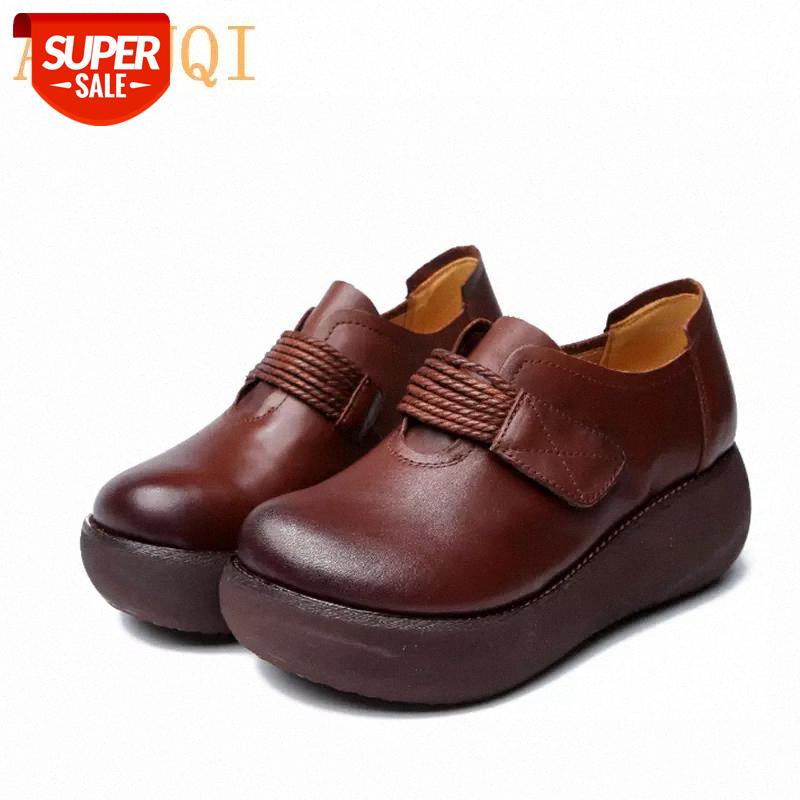 

AIYUQI Women Shoes Platform 2020 Spring New Genuine Leather Women Shoes Wedge Casual Thick-soled Retro Singles #mL29, Black