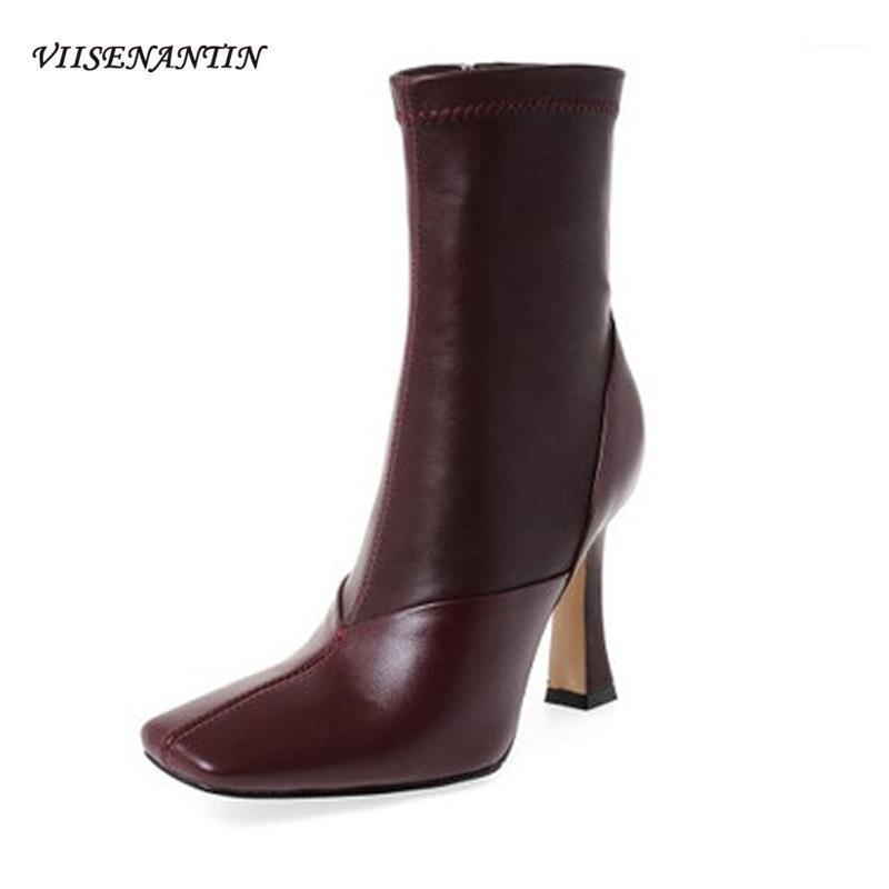 

Ins Supper Fire Elastic Short Boots Stiletto Square Toe Elastic Socks Boots High-heeled Leather Fashion Women Sock1, Black