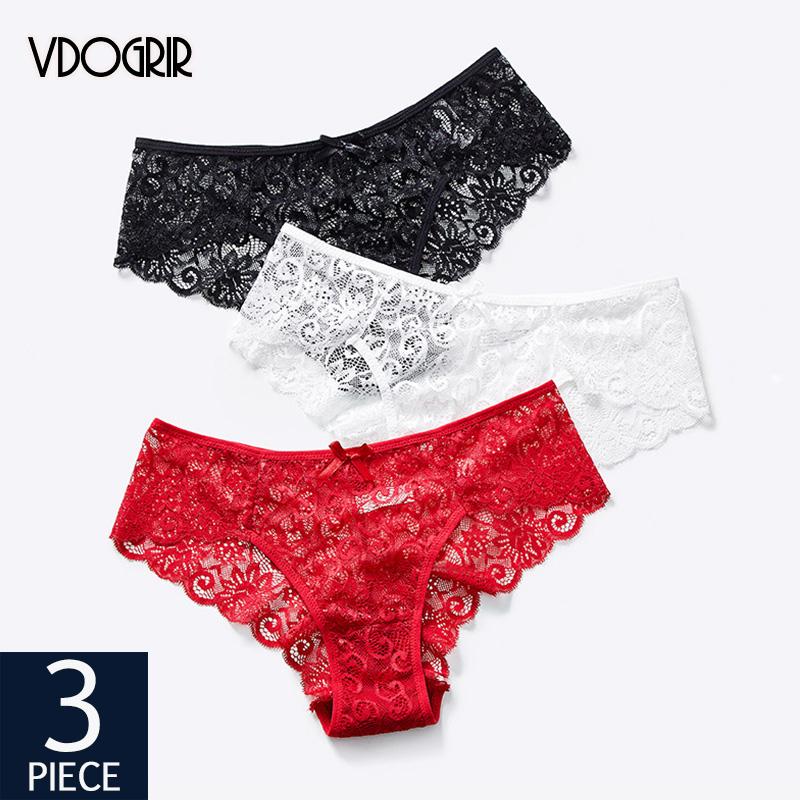

VDOGRIR 3Pcs/lot Seamless Women's Hollow Out Panties Set Underwear Breathable Thin Briefs With Bow Sexy Lace Panty Lady Lingerie, Set 6