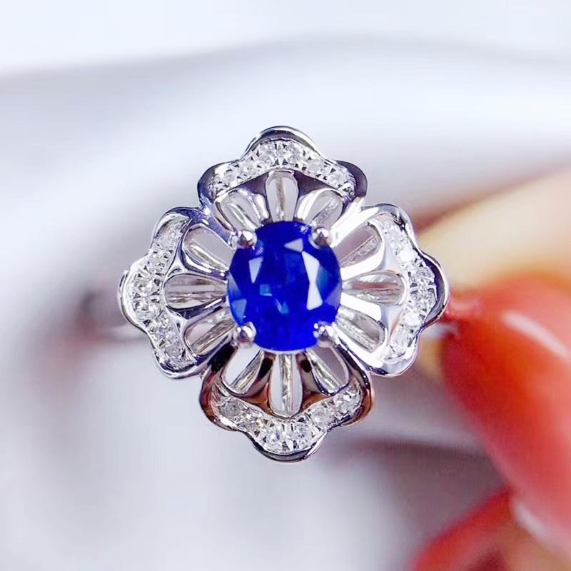 

Cluster Rings Natural Real Sapphire Flower Ring Per Jewelry 925 Sterling Silver 4*5mm 0.5ct Gemstone Fine J2120321, Golden;silver