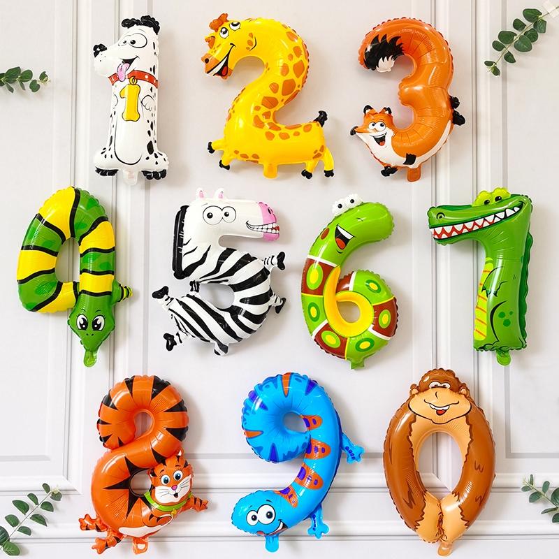 

16 inch animal number balloon jungle party safari cartoon animal balloon baby shower boy or girl happy birthday decoration