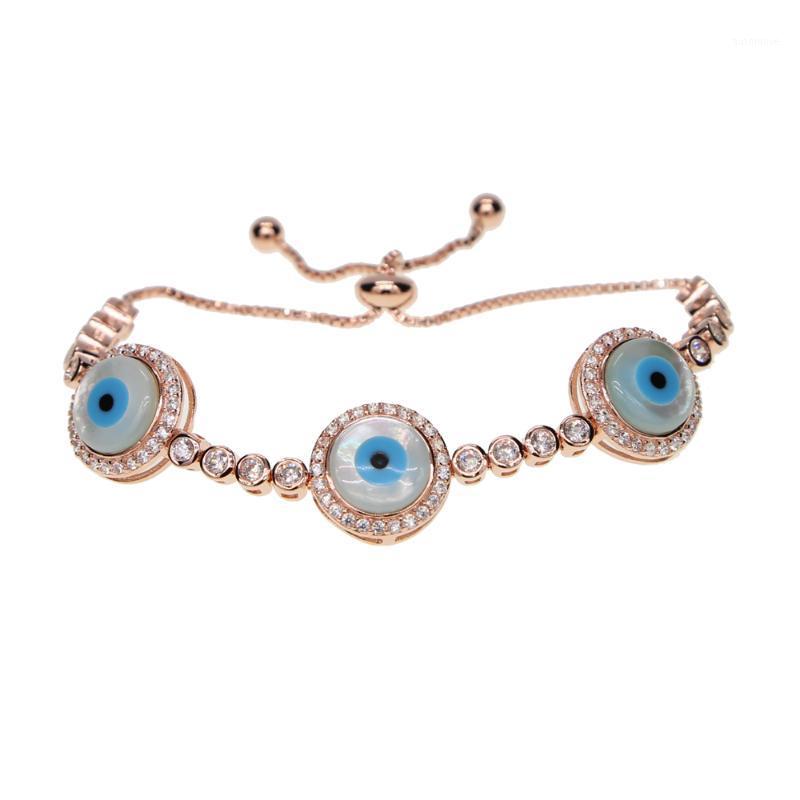 

2020 rose gold silver color mother of pearl stone cz tennis link chain Turkish evil eye tennis bracelet bangle1