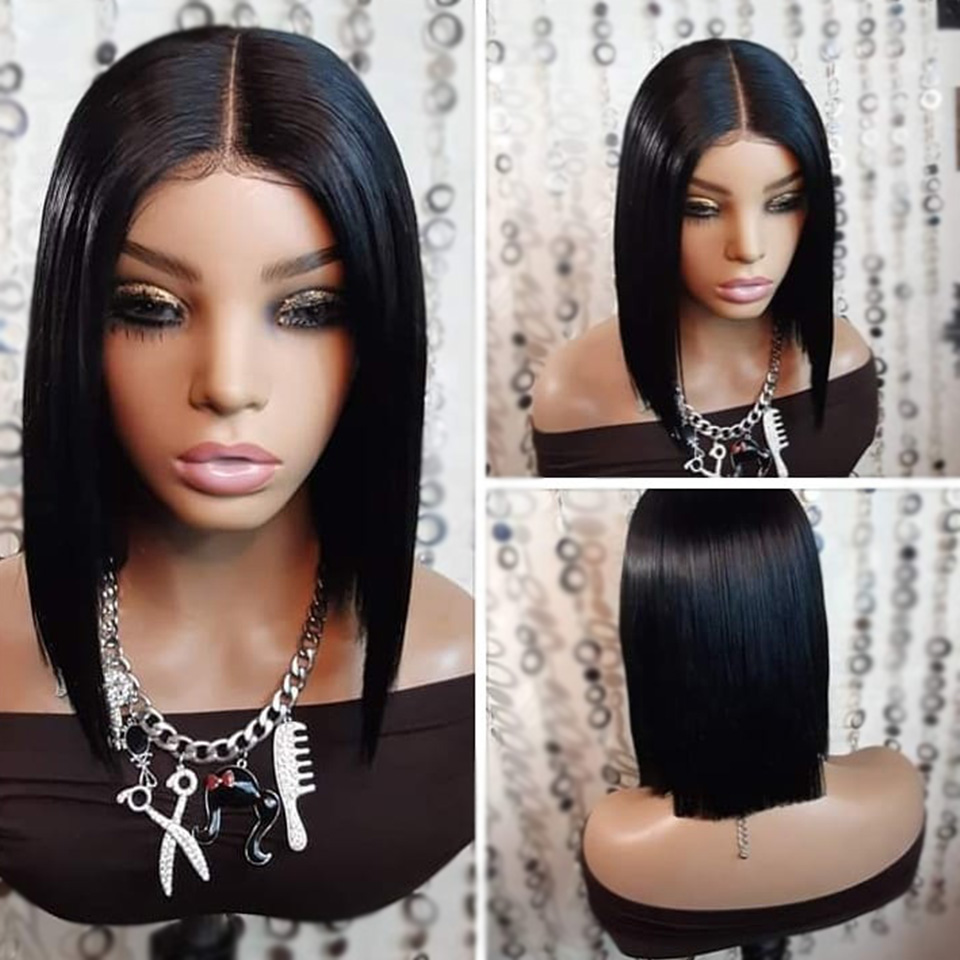 

2x4 BOB Wig Lace Closure Human Hair Wigs Pre Plucked Wig With Baby Hair 4x4 Lace Front Wigs Brazilian Remy JKO, As pic