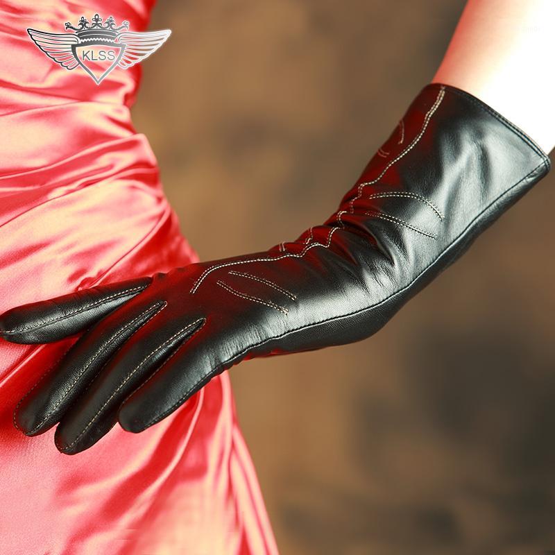 

KLSS Brand Genuine Leather Women Gloves High Quality Goatskin Gloves Fashion Elegant Lady Driving Sheepskin Glove W3081
