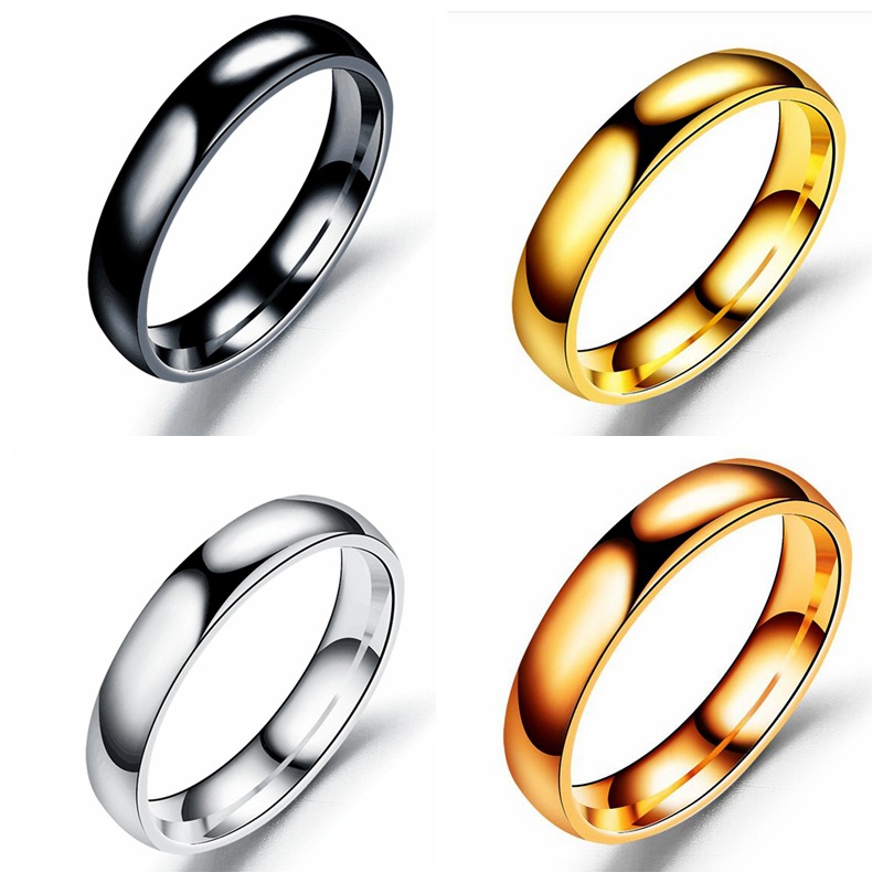 

Simple 4MM Round Smooth Titanium Steel Rings Women Men Fashion Finger Ring Free Drop Shipping Rose Gold &Gold & Silver & Black Color Ring