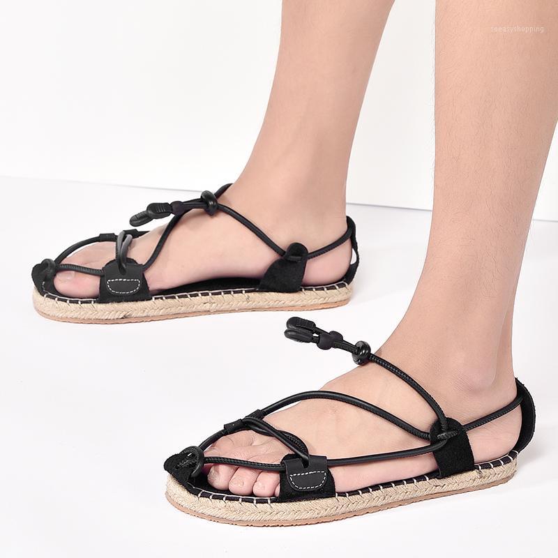 

Summer Casual Flat Sandals Men genuine Leather Classic Roman handmade sewing Outdoor Beach Shoes Flip Flop Water Sandals men1, Black