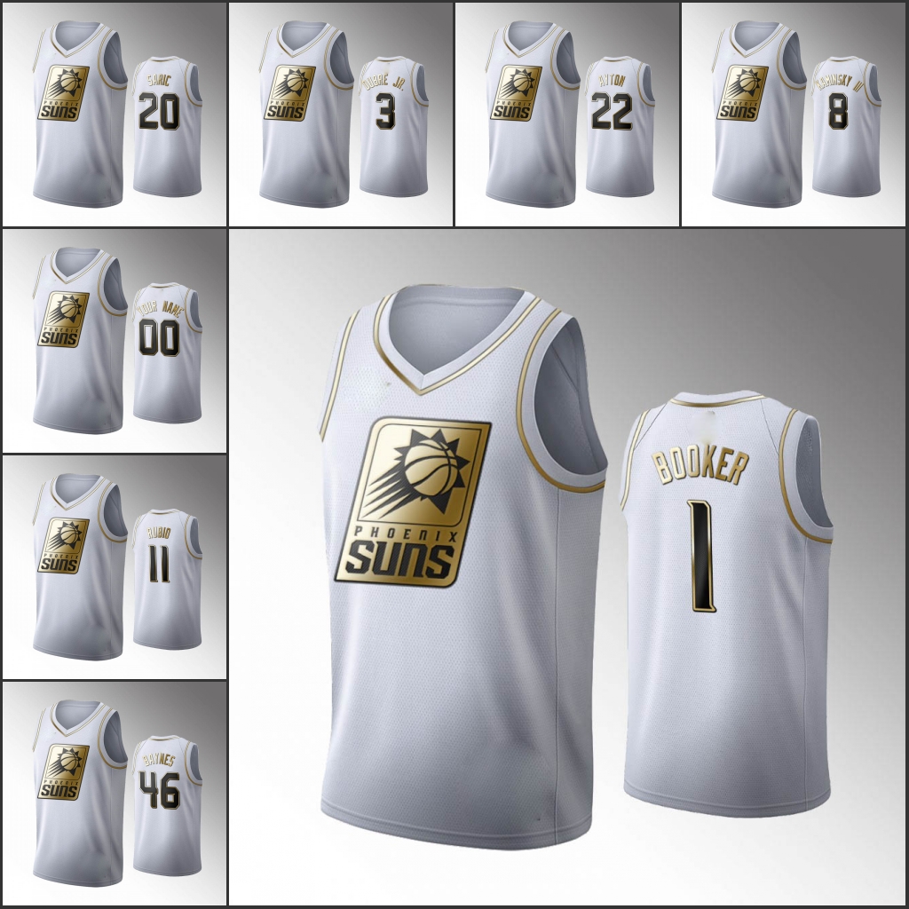 

Phoenix Suns Men Devin Booker Kelly Oubre Jr. Deandre Ayton Dario Saric Ricky Rubio White NBA 2020 Golden Edition Custom Jersey, Black