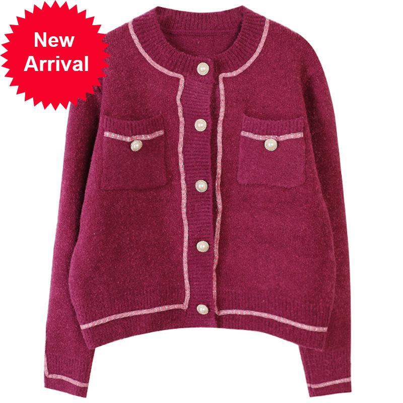 

2021 New Spring Brand Design Summer Cardigans Female O-collar Frizzy Single Breasted Long Sleeved Sleeve Short Sweater Xyph, Lavender