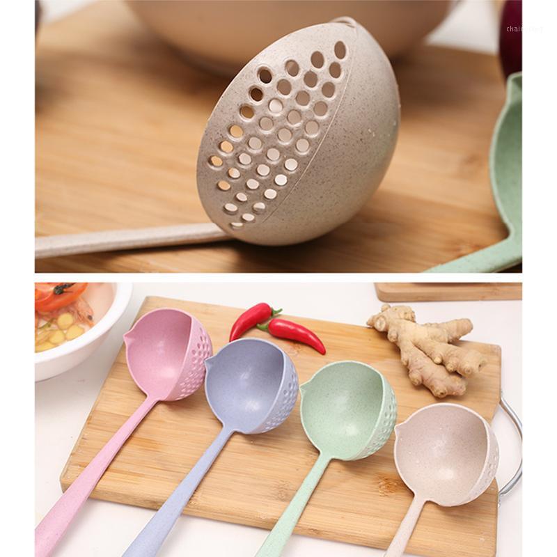 

2 in 1 Wheat Straw Soup Spoon Long Handle Porridge Spoons Filter Home Cooking Tools Kitchen Accessories HYD881