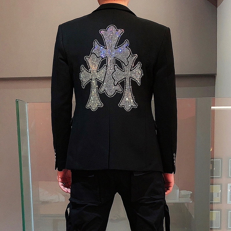 

2021 New -3xl!! Hot Diamond Small Casual Autumn Man Thin Suit Cross Club Bright Hair Coat ME8M, Black