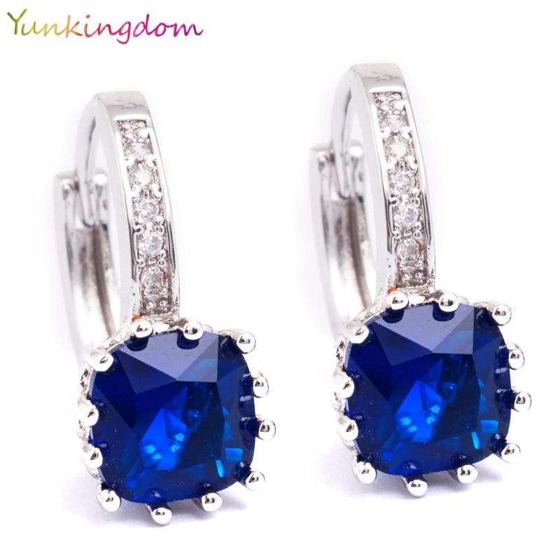 

Yunkingdom Geometric Square Shaped Blue Cubic Zirconia Hoop Earring for Women White gold Color Earing Fashion Jewelry