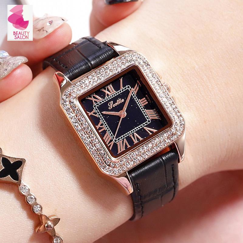 

New Fashion Brand Square Bracelet Women Watches Ladies Top Luxury Leather Strap Casual Rhinestone Quartz Watch Women1, Brown