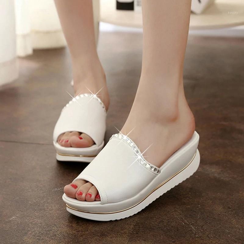 

Women Sandals Girl PU Leather Sandals Platform Shoes Slides Women Platform Slippers Shoes Wedges1, White