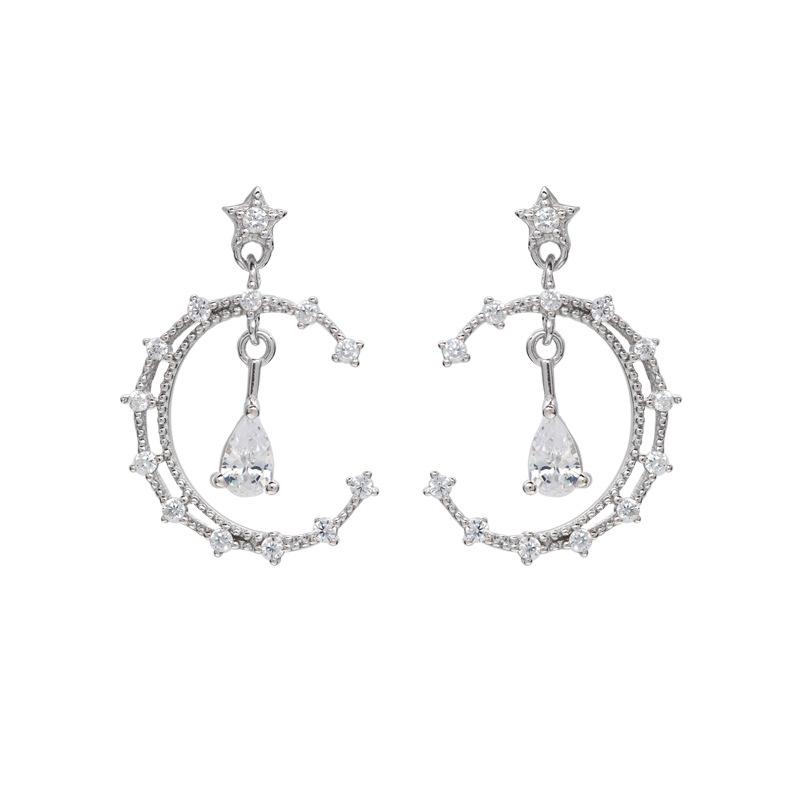 

Women Bohemian 925 Sterling Silver Zircon Moon Earrings Pendant Rhinestone Earring Beach Party Jewelry Gift