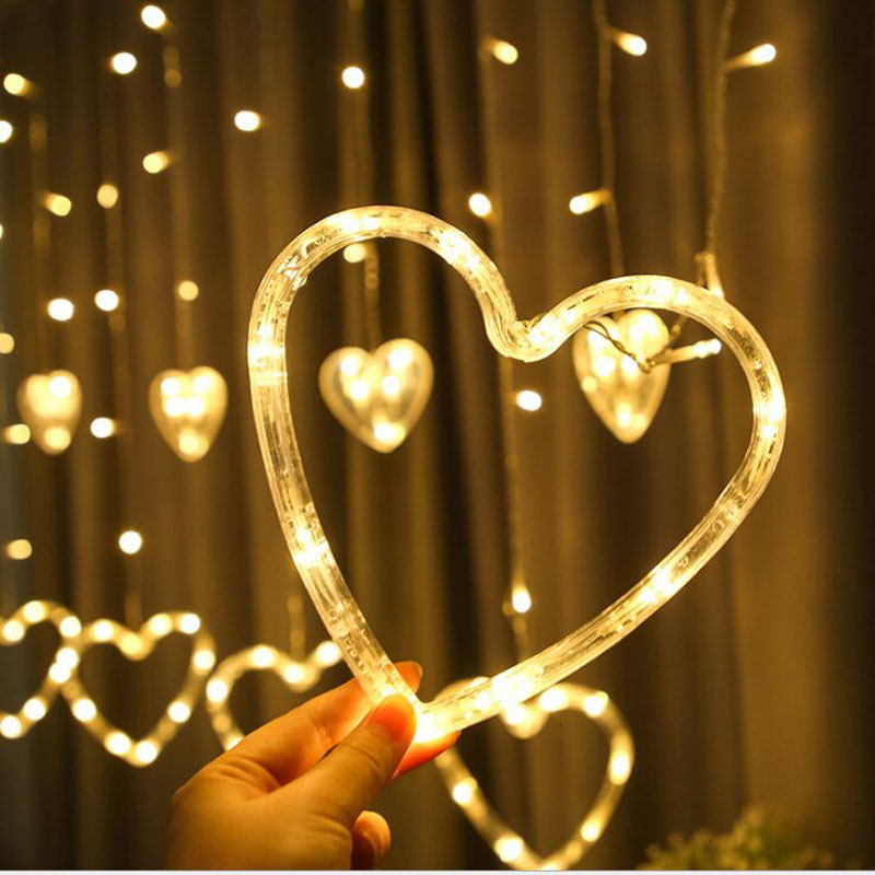 

2021 New 220v Eu Plug Curtain Heart-shaped Led Lights Christmas Wedding Party Decoration Fairy Light String Nkam