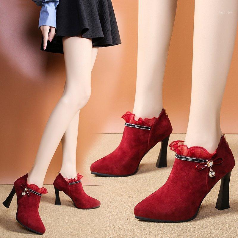 

2020 Pointed Toe Suede warm Ankle Boots for Women Fashion Short Boots for Women Shoes Winter Thin Heels Pumps High Heels1, Af620 black