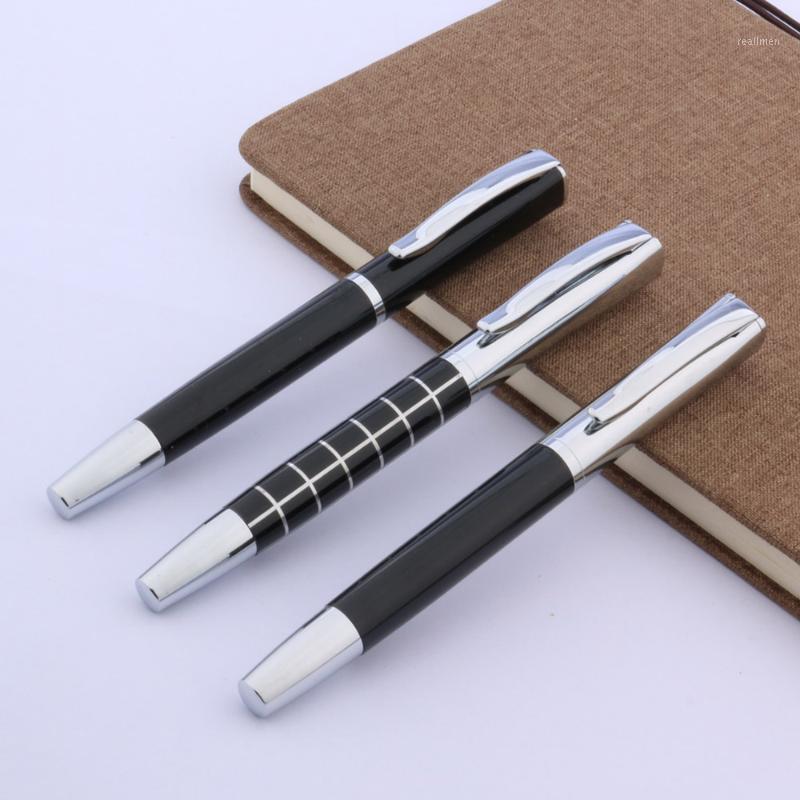 

1Pc Luxury Office Metal Ball Point Pen Black Stainless Chessboard 0.5MM Ink Refill Writing Roller Ball Pen1, 5 black refills