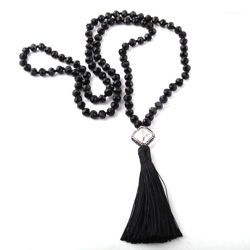 

MOODPC Fashion Bohemian Jewelry Glass Long Knotted Crystal Square Handmake Paved Link Tassel Necklace For Women Ethnic Necklace1