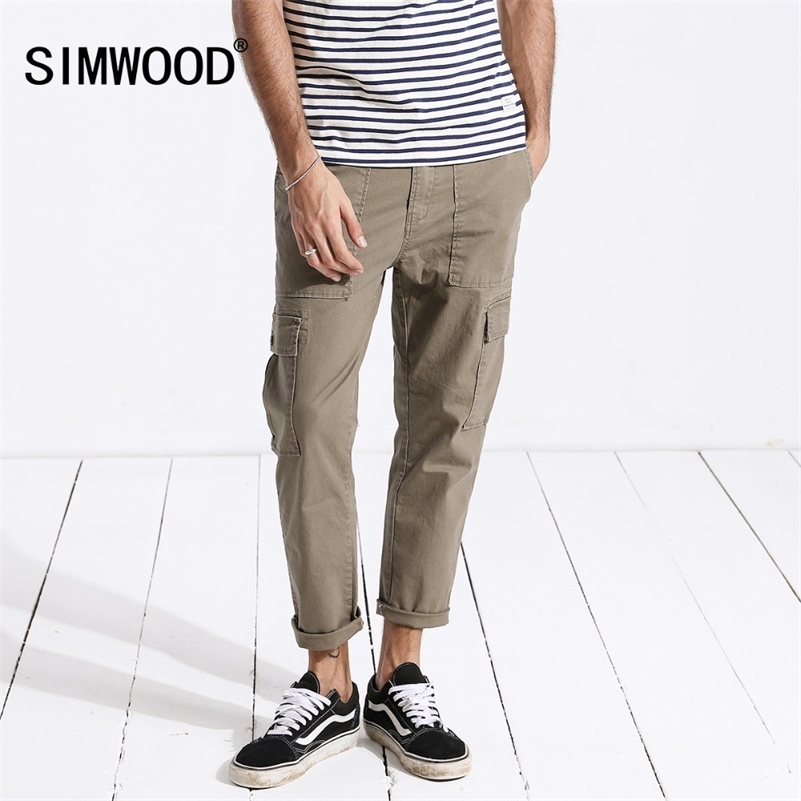 

SIMWOOD New spring Cargo Pants Men Ankle-Length Hip Hop Track Thin Trousers Vintage Pockets High Quality Clothes 180329 201110, White