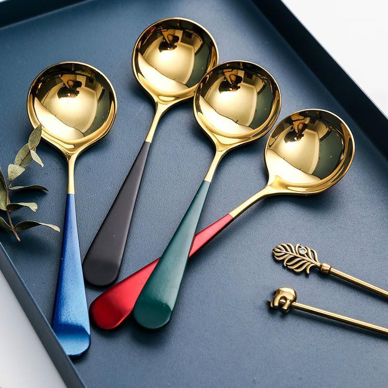 

5Colors High Quality 1pcs Elegant Coffee Spoons Stainless Steel Dessert Spoons Kitchen Utensils Fashion Round1