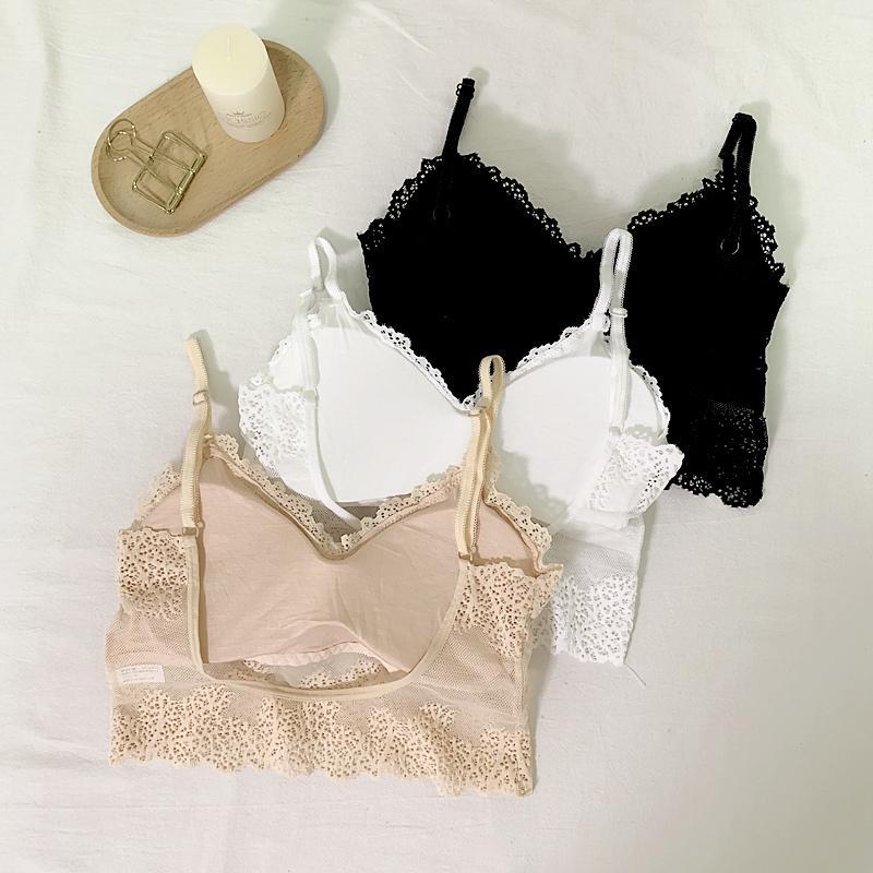 

Sexy Lace Bra Women Lingerie Sleep Tops Cropped Beauty Back Girl Camis Push Up Bralette Femme Summer Wrapped Chest Underwear, Black