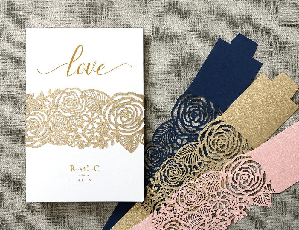 

floral laser cut belly band,wedding decor,Elegant invitation cards belly band1