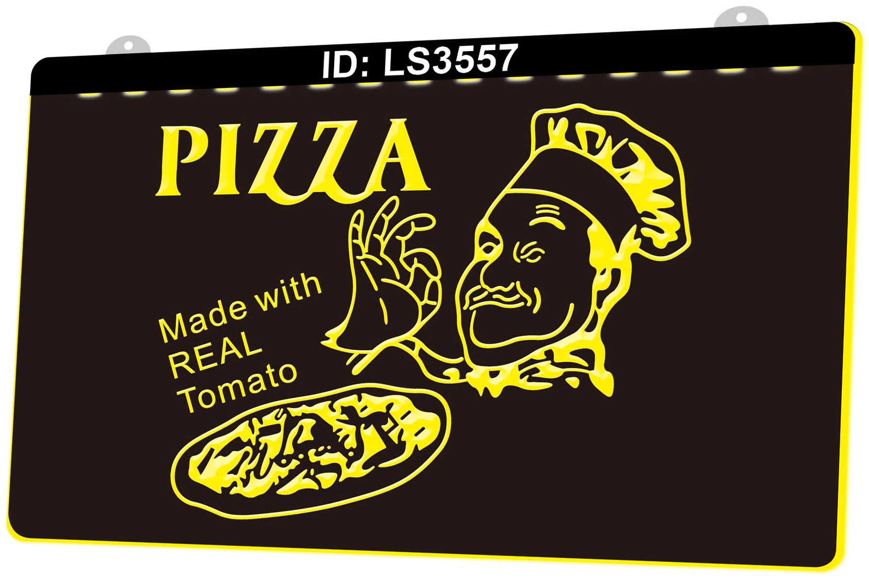 

LS3557 Pizza Made With Real Tomato 3D Engraving LED Light Sign Wholesale Retail