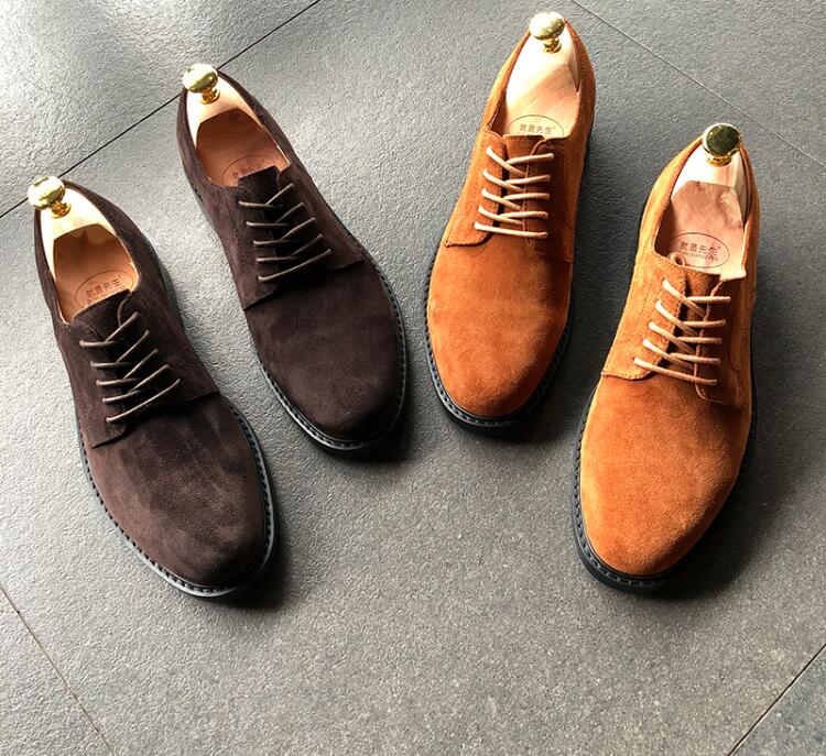 

Dress shoes men genuine leather lace up suede smart casual shoes vintage unisex women handmade classical low heel derby, Orange