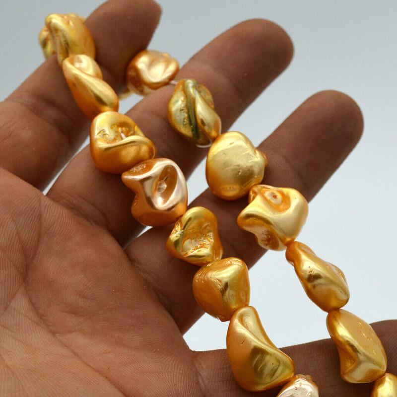 

HOO 14x18x10mm yellow Irregular South Sea Shell Pearl necklace 18 inch
