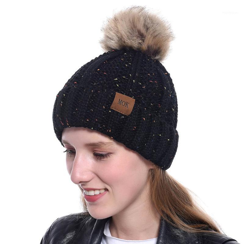 

New Women Girls Keep Warm Winter Casual Knitted Hat Wool Hemming Hat Ski Women knitted Winter female Warm fluff1, Black