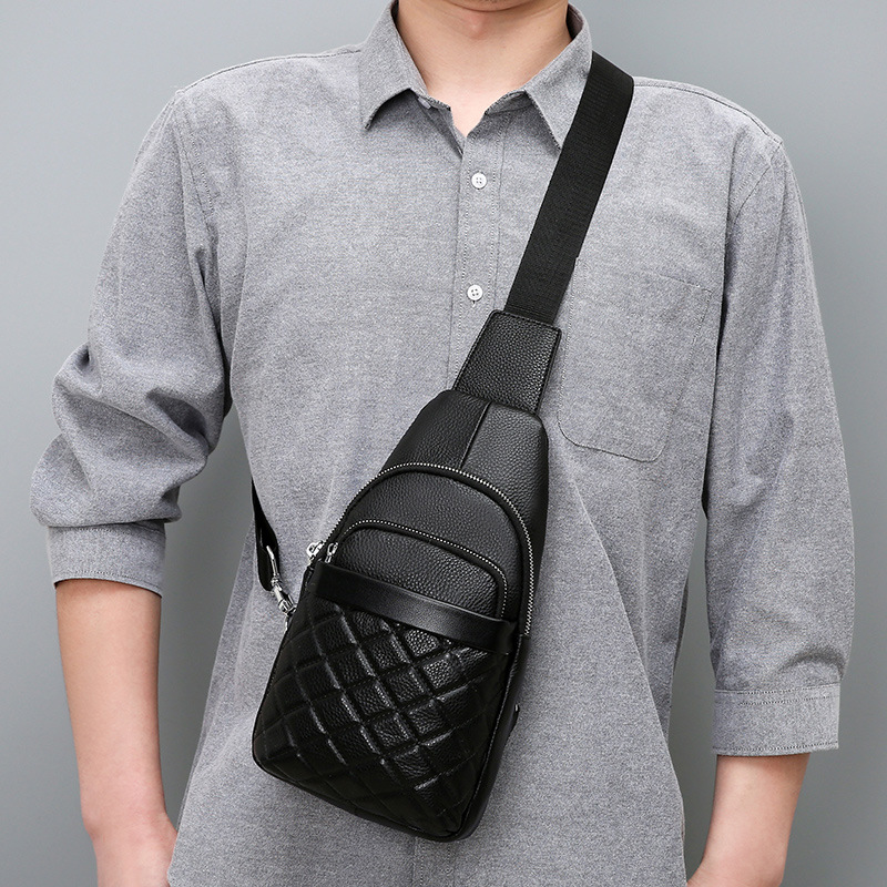 

Wholesale factory men leather shoulder bags street trend crocodile backpack Joker black leather handbag outdoor sports leisure plaid mobile phone bag 9 colors, Black4