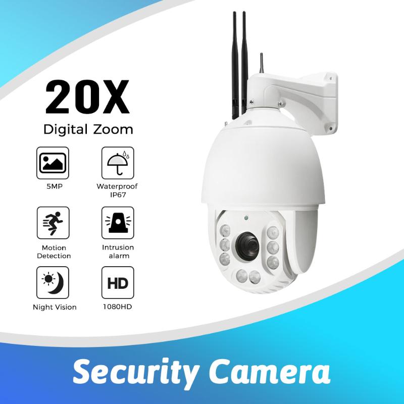

5MP PTZ Wifi Camera Outdoor 20X Optical Zoom 360 Degree Full Color Camera Human Detection Alarm Two Way Audio Wireless IP