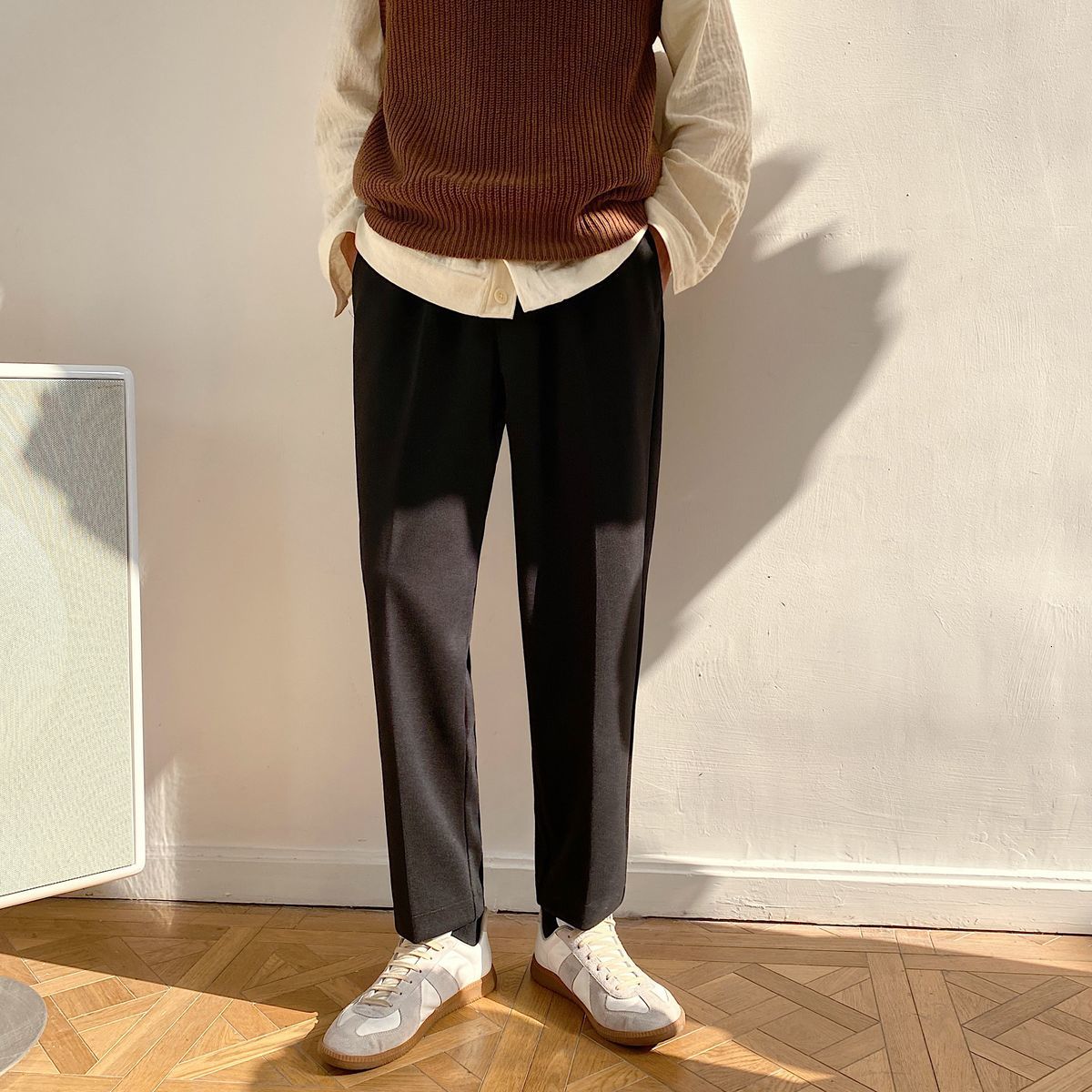 

Autumn 2021 Men's Thin New Grains Corset Dark Trousers Long Male Youth O5O1, Black