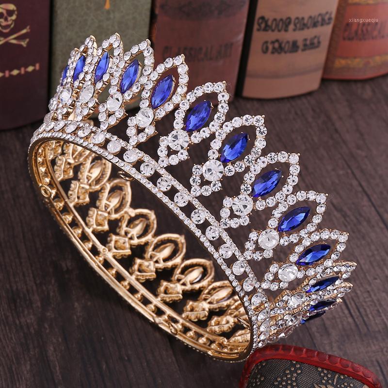 

Baroque Crystal Queen King Wedding Tiaras Red Round Big Crowns Pageant Prom Diadem Headpiece Bridal Hair Jewelry Accessories Clips & Barrett, Golden;silver