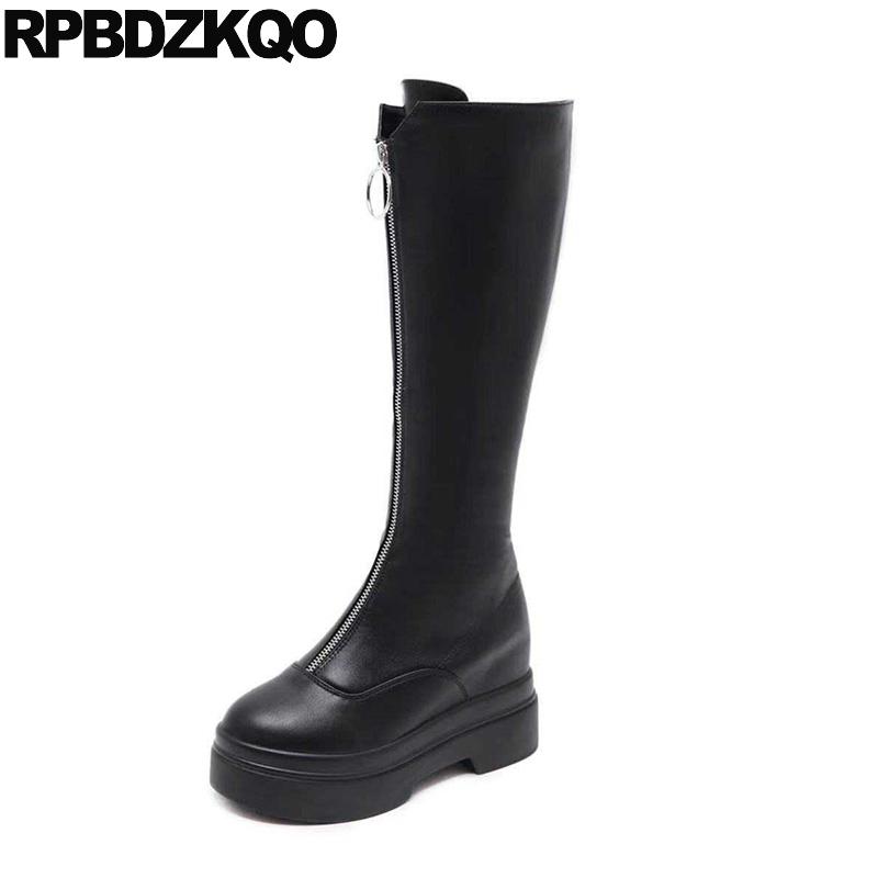 

platform long shoes 2020 hidden front zipper muffin flatform knee high black fashion waterproof winter boots women heel tall