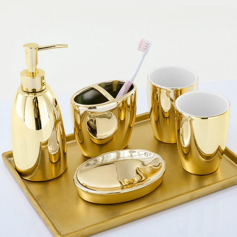 

Bathroom pendant set soap dispenser toothbrush holder mouthwash cup soap box with tray set bottle ceramic wedding gift LB513201