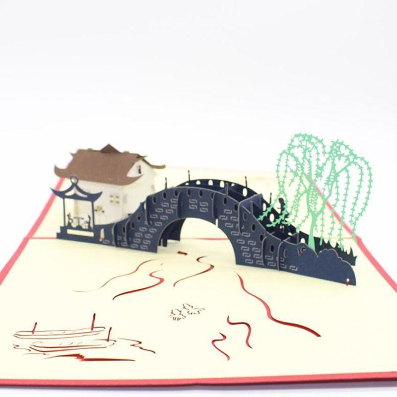 

Souvenir 3D Laser Cut Handmade Cards China Suzhou Scenery Bridge River Paper Invitation PostCard Creative Greeting Cards Gift1