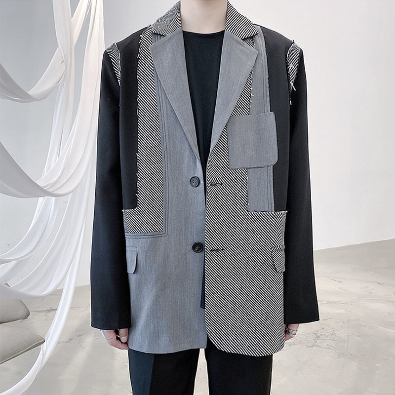 

2020 Vintage Man Patched Chess Blazers Jacket Outerwear Male Streetwear Hip Suit Stage Clothes U938, 682