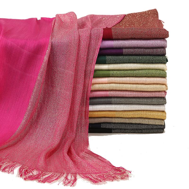 

Women Gold Thread Cotton Hijab Scarf Solid Color Muslim Head Scarf Shawls And Wraps Headband Female Foulard Scarves