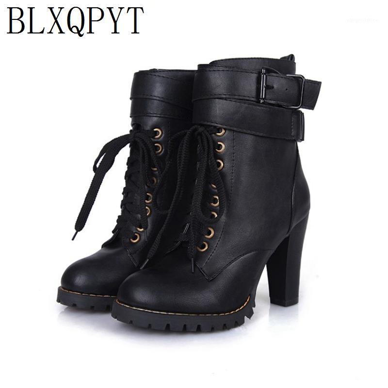 

Plus Size 34-48 Ankle Winter Boots Women Platform High Heels Female Lace Up Shoes Buckle Woman Short Boot Footwear 9181, Black