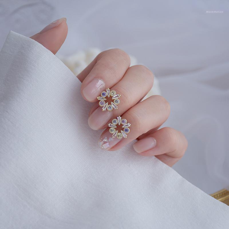 

QX-EH002 exquisite colorful zircon flower shape cute ladies earrings1