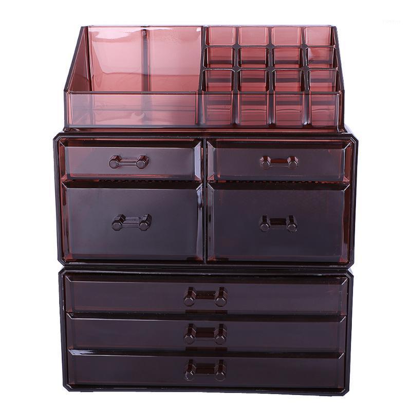 

SF-1122-10 4Pcs/Set Plastic Cosmetics Storage Rack Transparent Coffee clear makeup bags1, Brown