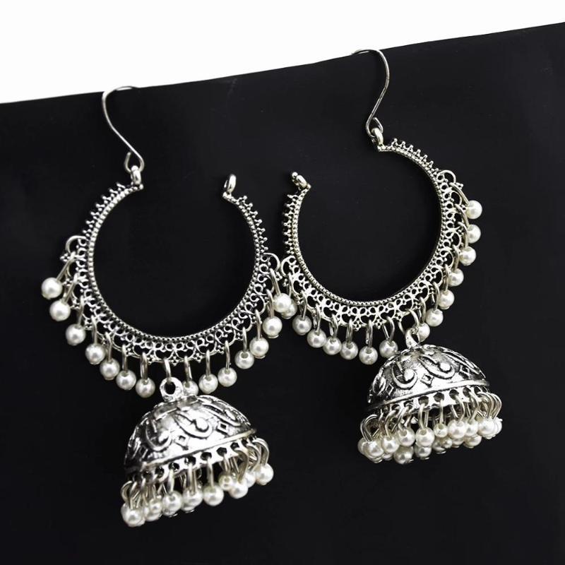

Afghan Big Circle Drop Earrings Pearl Beads Long Tassel Drop Jhumka Earrings Statement Brincos Tribal Wedding Jewelry