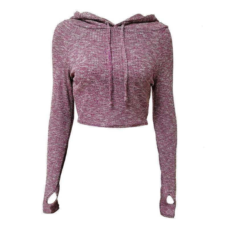 

Women Yoga Sweatshirt Knitted Top o Neck Loose Long-Sleeved Short Running Hoodie Autumn Winter Sports Tops Clothes Sportswear, Red