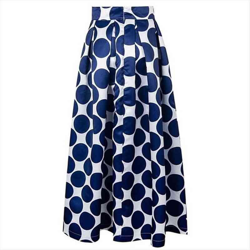 

vintage zipper high waist polka dots printed maxi skirt fall casual elegant women long skirt black blue red pleated