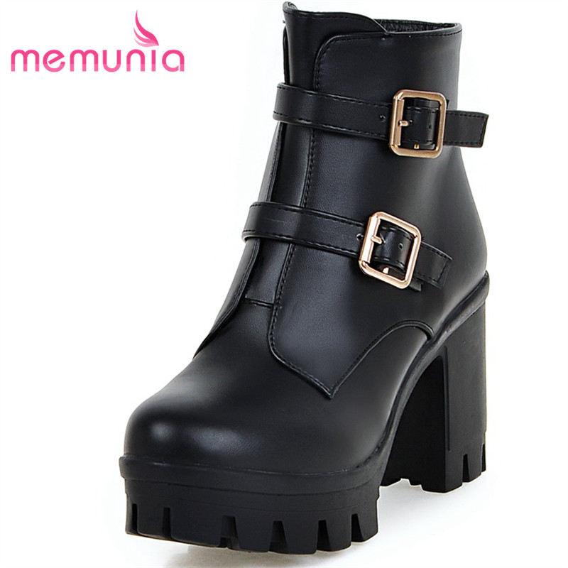 

MEMUNIA new arrive 2020 fashion ankle boots for women autumn winter short plush boots high quality pu leather size 33-43, Black