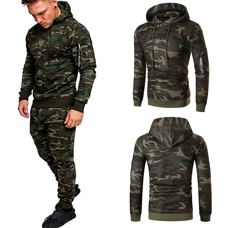 

Casual Joggers Mens Tracksuits 2 Pieces Sets Autumn Hooded+Pants Camouflage Suit Gym Zipper Sportswear Sweat Suits Men's Clothes 201204, Army green 1