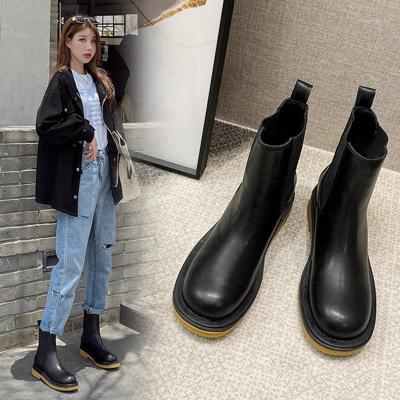 

Shoes Woman Flat Boots Winter Footwear Round Toe Boots-Women Platform Low Autumn Lolita 2020 Rubber Elegant1