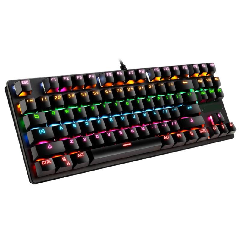 

VODOOL 917-10 87 Keys USB Wired Gaming Keyboard RGB Mix Backlit Blue Switch Mechanical Keyboard For Gamer Desktop Laptop PC Game