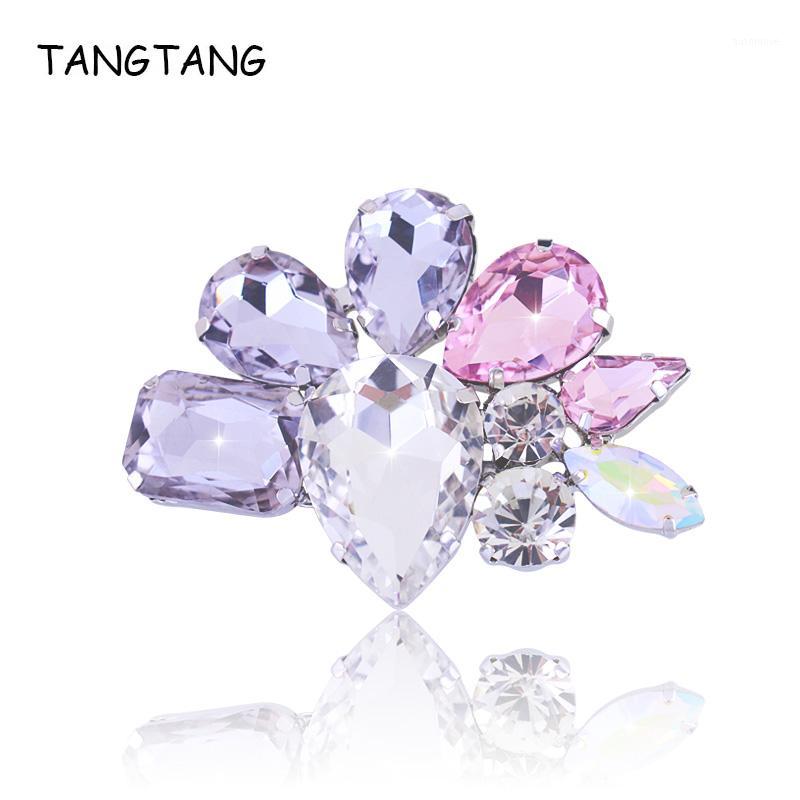 

TANGTANG Unique Brooch Shinning Lavender Crystal Brooch Pink Glass Fan Shape Jewelry Pins For Women Suit Ornaments Pins BH83621